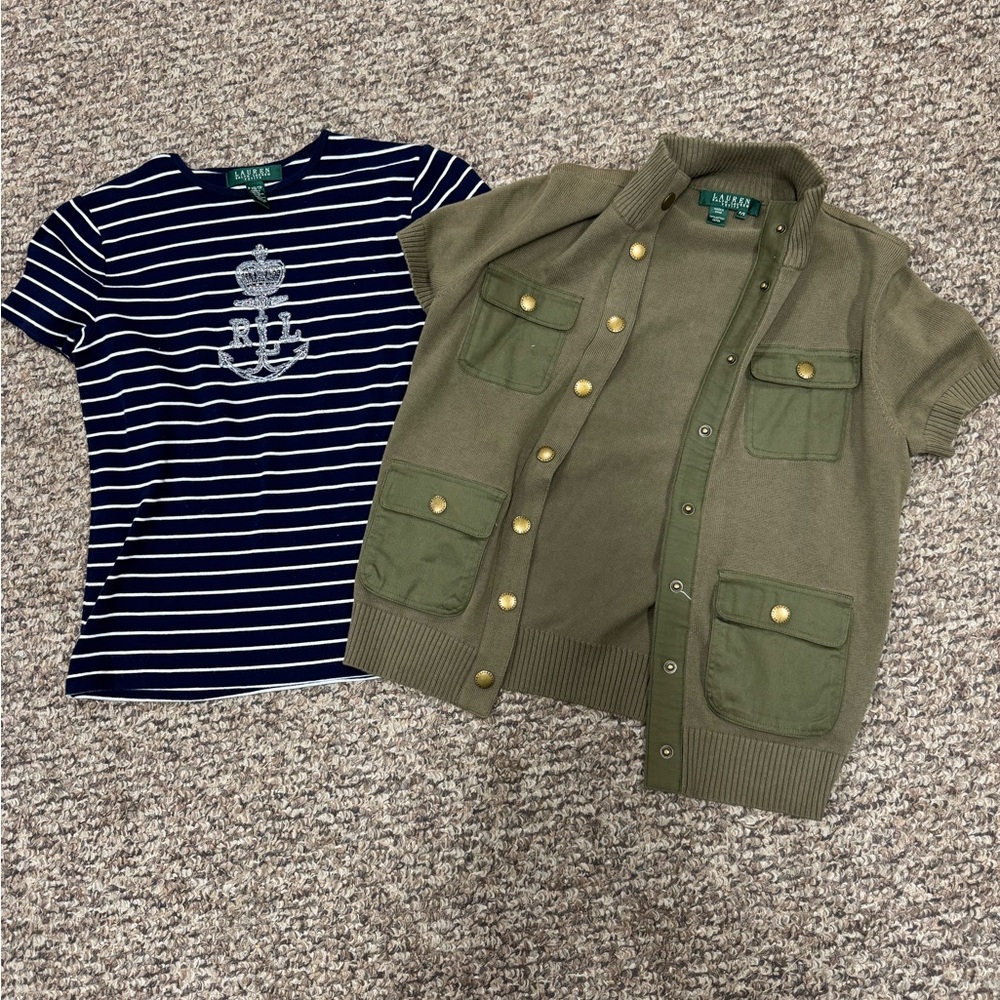 Ralph Lauren Blue and Green Short Sleeve tops size small petite